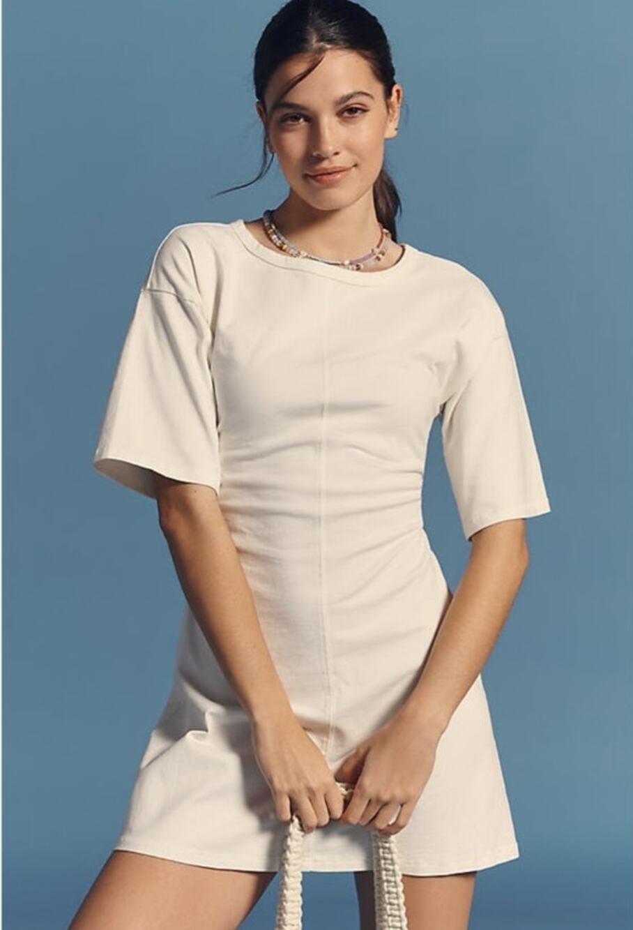 Daily Practice Anthropologie Field Day T Shirt Dress Ivory Ruched Size S